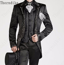 Thorndike 2019 New Customized Black Italian Embroidery Men Suits for Wedding Slim Fit Groom Prom 3 Piece costume homme mariage 2024 - buy cheap