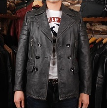 Free shipping.style Brand man thicker vintage cow leather long slim Jacket, men's genuine Leather classic coat.dark gray 2024 - buy cheap