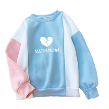 Autumn Lovely Hoodies Women Long Sleeve Heart Print Harajuku Kawaii Funny Thcik Sweatshirt Raglan Spell Color Stitching Pullover 2024 - buy cheap