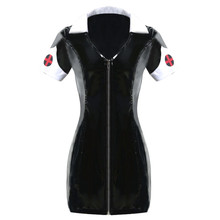 2021 New Women Sexy Black PVC Latex Dress Erotic Zipper Faux Leather Dress S-XXL Halloween Nurse Cosplay Costume 2024 - buy cheap