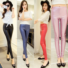 Summer Autumn Women's Candy PU Leather Pants Women Winter High Waisted Leather  Pants Trousers Skinny Stretch Pencil Pantalons 2024 - buy cheap