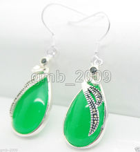 wholesale Women Gift word 925  earring Green Natural stone beads Gemst Marcasite Dangle Earrings -jewelry 2024 - buy cheap