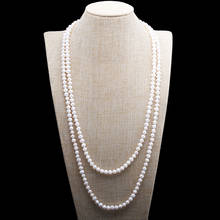 Fashion 7-8 mm white grey three color nearly circular freshwater pearl 150 cm long sweater chain necklace 2024 - buy cheap