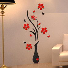 Home Decoration DIY Vase Flower Wall Stickers Living Room Tree Crystal Arcylic 3D Vase Flower Wall Stickers Decal Home Decor 2024 - buy cheap