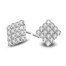 Luxury Sparkling Cubic Zircon Paved Setting silver color Square Stud Earrings for Women Boucles D'oreilles Brincos Gifts 2024 - buy cheap
