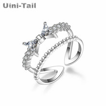 Uini-tail-anillo abierto de doble capa de lazo De Plata de Ley 925, versión coreana del anillo para pareja, anillo Abierto Femenino 2024 - compra barato