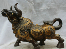 song voge gem S2257 21" Chinese Bronze Wealth Fu Ru YI Folk Feng shui Zodiac Year Bull Oxen Statue 2024 - buy cheap