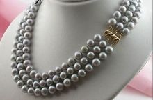 3 ROW AAA 7-8MM tahitian gray PEARL NECKLACE  gold clasp woman's Jewelry word wholesale  SHIPPING 2024 - buy cheap