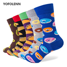 5 Pairs/lot Colorful Combed Cotton Happy Socks Donut Avocado Food Series Men Cotton Sock Novelty Skateboard Crew Casual Socks 2024 - buy cheap