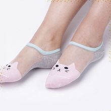 Women Girls Soft Cat Pattern Crystal Silk Socks Ultrathin Transparent Low Cut Socks 2024 - buy cheap