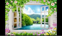 Papel de parede com foto personalizada 3d, mural de parede 3 d flores, janela, paisagem, definição 3d, decoração para casa 2024 - compre barato