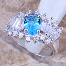 Noblest Sky Blue Cubic Zirconia White CZ Silver Plated  Women's Jewelry Ring Size 6 / 7 / 8 / 9 R0422 2024 - buy cheap