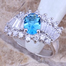 Noblest Sky Blue Cubic Zirconia White CZ Silver Plated  Women's Jewelry Ring Size 6 / 7 / 8 / 9 R0422 2024 - buy cheap