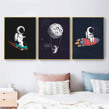 Скандинавское украшение для дома космонавты и ракеты Hd Печать холст картина мультфильм постеры детская комната Настенная картина для детей 2024 - купить недорого