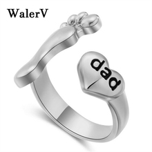 WALERV New  Color Ring Fashion Charm Men's Women's Baby Feet Design " Baby Mom Dad Love " Finger Open Ring Jewelry Gifts 2024 - buy cheap