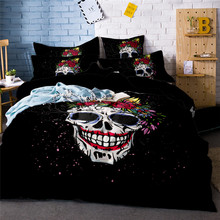 3D Skull Flowers Bedding Sets With Pillowcas Cartoon Duvet Cover adult Kids 4pc Colorful Bedclothes flat bed sheet Cushion cover 2024 - buy cheap