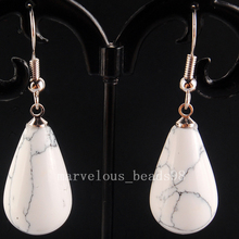 Free Shipping Beautiful White Howlite Round Water Drop Beads Earring PC4137 2024 - buy cheap