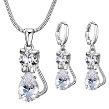 MOONROCY Cubic Zirconia Crystal Necklace and Earrings Jewelry Set Cat Silver Color for Women Girls Gift Dropshipping Wholesale 2024 - buy cheap