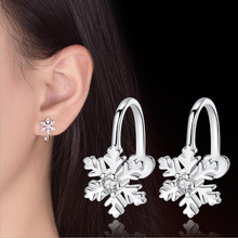 KOFSAC New Fashion 925 Silver Earring Non Pierced Shiny CZ Snowflake No Hole Ear Clip Earrings For Women Christmas Jewelry Gifts 2024 - buy cheap