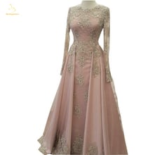 Bealegantom 2019 vestido longo de manga longa, blush rosa, vestidos de baile, rendas, apliques de cristal dubai, vestido longo de noite q1554 2024 - compre barato