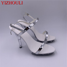 Transparent soles for women, 13cm high shoes, stylish silver sequined vamp model stage sandals 2024 - buy cheap