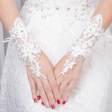 Fingerless New Bridal Gloves with Lace Appliqued Diamond Wedding Dress Glove Elegant Short Paragraph Mitts Accessories 2024 - buy cheap