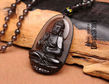 New Pretty Natural Ice Clear Obsidian Carved Buddha Amulet Lucky Blessing Pendant fashion semi-precious beaded Necklace Jewelry 2024 - buy cheap