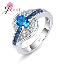 Real Blue Austrian Crystal Fashion Rings Show Elegant Temperament  Jewelry Womens Girls 925 Silver  Wedding Ring 2024 - buy cheap