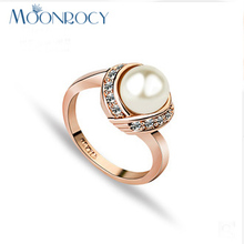 MOONROCY Drop Shipping Rose Gold Color CZ Imitation Pearl Ring Crystal Rings Jewelry Wholesale for Women ITALINA Jewelry Gift 2024 - buy cheap