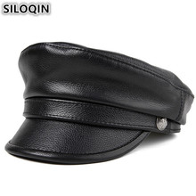 SILOQIN-Sombrero de cuero genuino para hombres y mujeres, gorra plana de cuero de vaca, piel de oveja, militar, sombreros para hombres y mujeres 2024 - compra barato