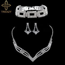 TREAZY Fashion Rhinestone Geometric Bridal Jewelry Sets Crystal Choker Necklace Earrings Bracelet African Wedding Jewelry Sets 2024 - buy cheap