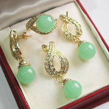 Jewelry 12mm Green jades Pendant Necklace Earrings Ring Set 2024 - buy cheap
