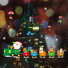 Pegatina de pared de Navidad con dibujos animados, cuadro de tren de Santa Claus para habitación de niños, ventana, decoración de Año Nuevo, pegatinas de Pvc 2024 - compra barato
