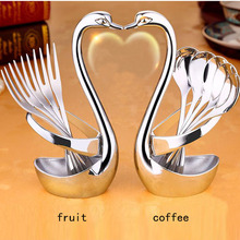 Stainless Steel Swan Dinnerware Set Fruit/Dessert cutlery Set for Swan Base Holder with 5 Forks Western Food Cutleries 2024 - buy cheap