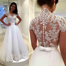 Vestidos De Novia Vintage blanco De encaje De color marfil, Túnica De Novia De línea A, ilusión trasera, vestidos De Novia hechos A mano, 2021 2024 - compra barato