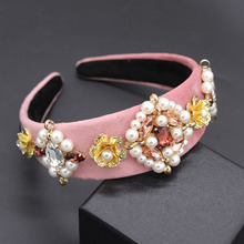 Baroque exaggerated wild headband  fashion temperament two-color matching iron pearl geometric headband 586 2024 - buy cheap