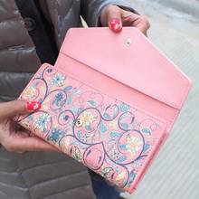New Fashion Envelope Women Wallet Hit Color 3 Fold Flowers Printing PU Leather Wallet Long Ladies Clutch Coin Purse AGD FA$B 2024 - buy cheap