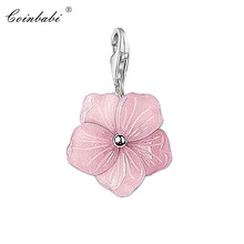 Charm Pendant Pink Flower,2018 Fashion Jewelry Trendy Pure 925 Sterling Silver Gift For Women Men Fit Bracelet Necklace 2024 - buy cheap