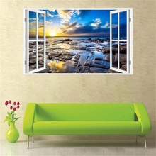 New Product 3D Windows Decal Wall Sticker Home Decor Sunrise Dolphins Rock Art Wallpaper Mural Gift Home Decal Gift 2024 - buy cheap