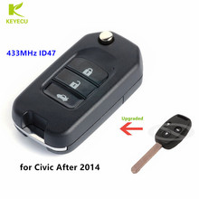 KEYECU Замена обновленный дистанционный ключ-брелок от машины 3 кнопки 433 МГц ID47 чип для HONDA Civic после 2014 года 2024 - купить недорого
