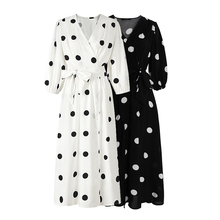 PERHAPS U Black White Polka Dot Dress V Neck 3/4 Sleeve Maxi Long Dress Summer Casual Chiffon Sash D0561 2024 - buy cheap