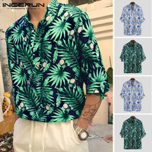 INCERUN 2020 Mens Hawaiian Shirt Print Stand Collar Short Sleeve Streetwear Men Beach Tropical Shirts Casual Pullover Camisa 5XL 2024 - buy cheap