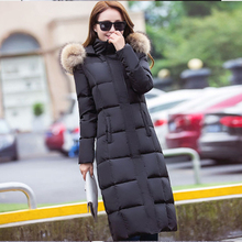 black/grey Winter Women's Long Down Jacket Thick Warm Female Duck Down Coat Parkas Fashion Big Fur Collar Hooded Long Women Coat 2024 - buy cheap