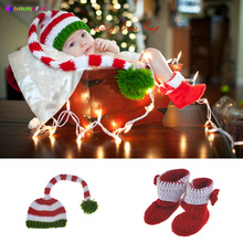 Crochet Newborn Baby Christmas Photography Props Boys Girls Knitted ELF Beanie Hat with Boots Infant Santa Clause Costume 2024 - buy cheap