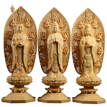 Wooden 3 Buddhas Goddess Hinoki Buddha Figurines Guanyin Spirit Statue Home Decor Craft 2024 - buy cheap