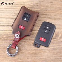 KEYYOU Couro Genuíno Para Toyota Avalon Camry RAV4 3 Botões do Controle Remoto Chave Shell Caso Protetor Keychain da Chave Do Carro Chave Capa 2024 - compre barato