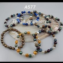 New Free Shipping A577# Grade AA.Natural Fresh Water Pearl Barcelet.Size:8-9mm.Mix color.Elastic Bracelet.7pcs/lot 2024 - buy cheap