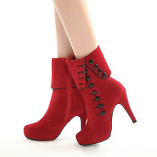 Botas de tacón alto para mujer, zapatos de plataforma aterciopelados con hebilla, color rojo, talla 42, 2019 2024 - compra barato