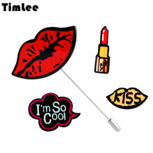 Timlee X197 новая милая мультяшная булавка "Губная помада" буквы красные губы в поцелуе брошь булавки модные ювелирные изделия оптовая продажа 2024 - купить недорого