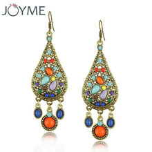 Joyme Ethnic Style Vintage Bohemian Colorful Resin Long Hanging Pending Earrings Women Aros Brincos Wedding Engagement Jewelry 2024 - buy cheap
